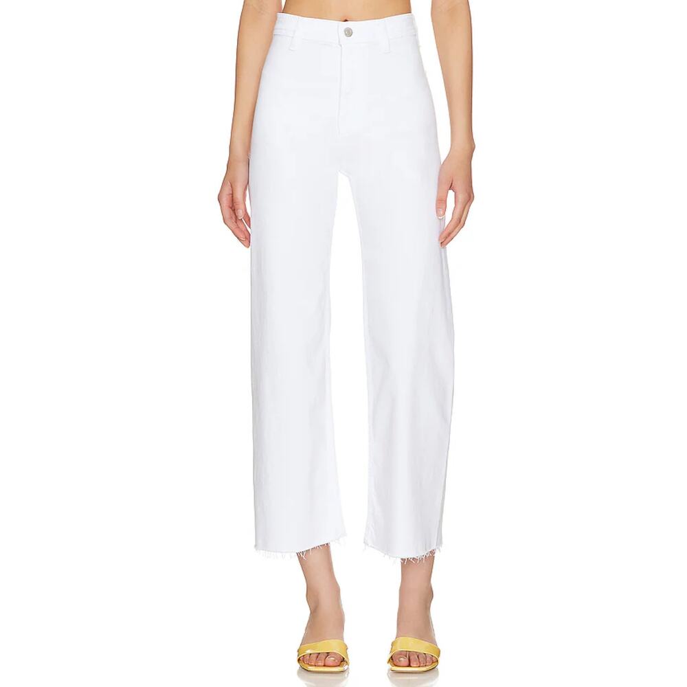 Pistola Penny High Waist Raw Hem Crop Wide Leg Jean White 28 Sailor Summer